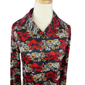 Vintage 70's Empress of Dallas Collared Poppies and Daisies Pullover Blouse